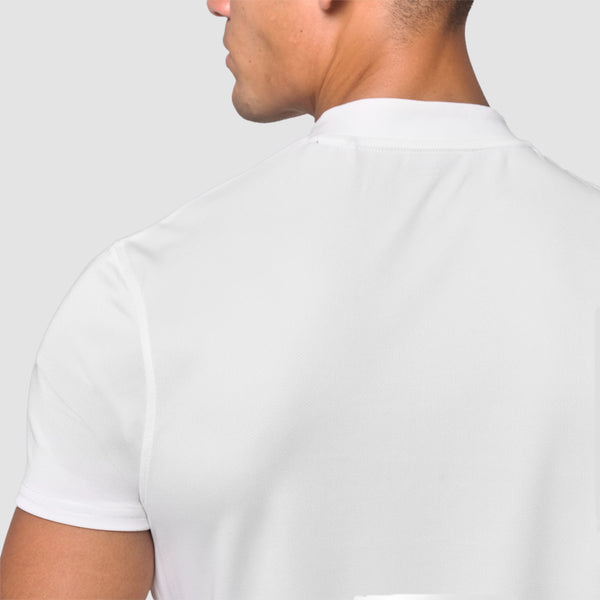 Essential Short Sleeve Zip Up Top - Pearl White