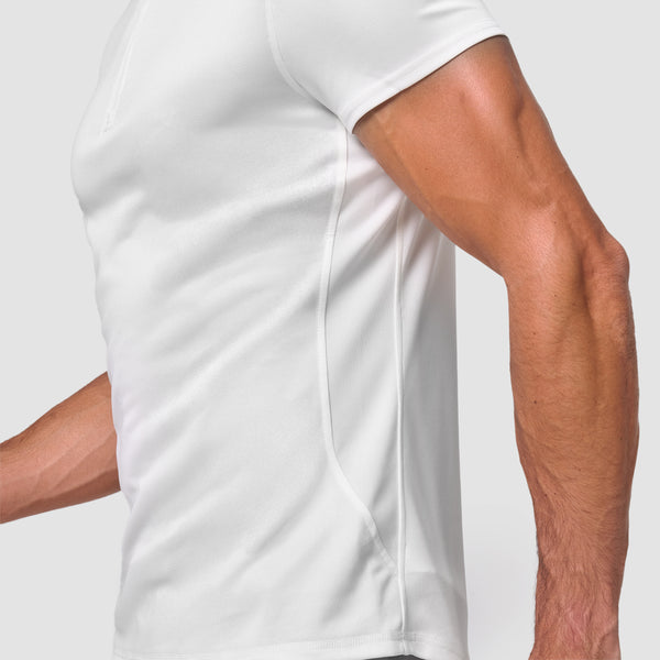 Essential Short Sleeve Zip Up Top - Pearl White