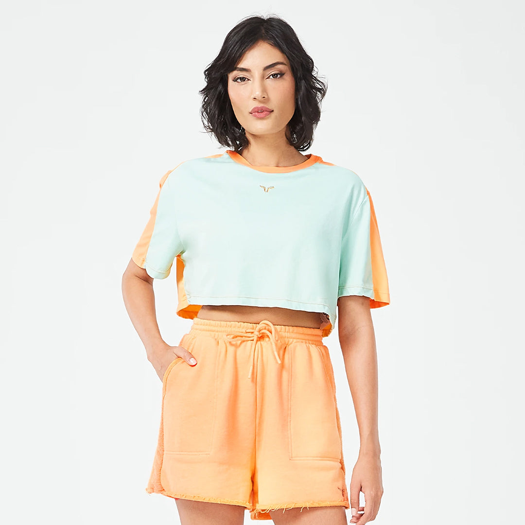 Retrograde Crop Tee - Surf Spray Marl & Orange Chiffon Marl