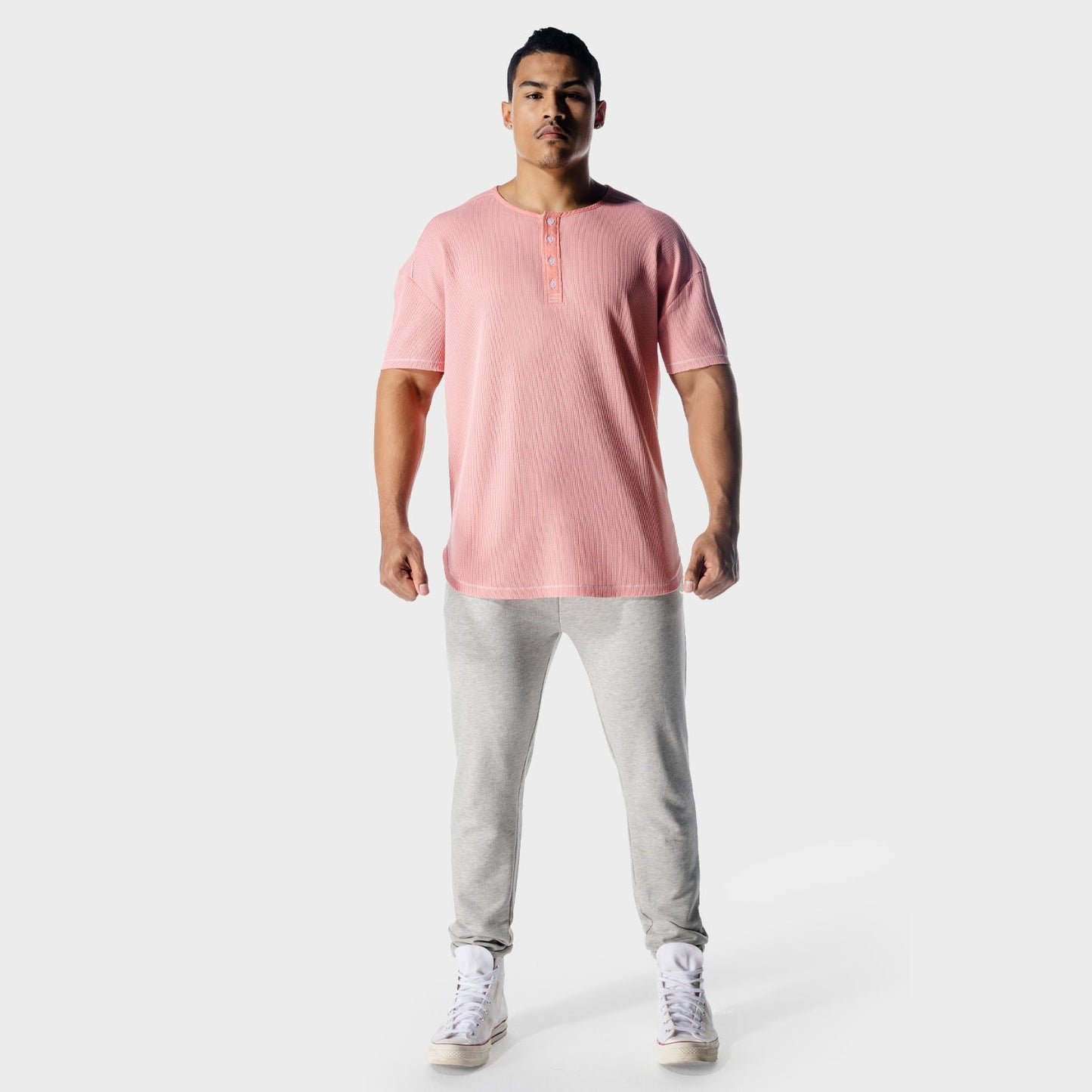 squatwolf-workout-shirts-golden-era-waffle-top-flamingo-pink-gym-wear-for-men