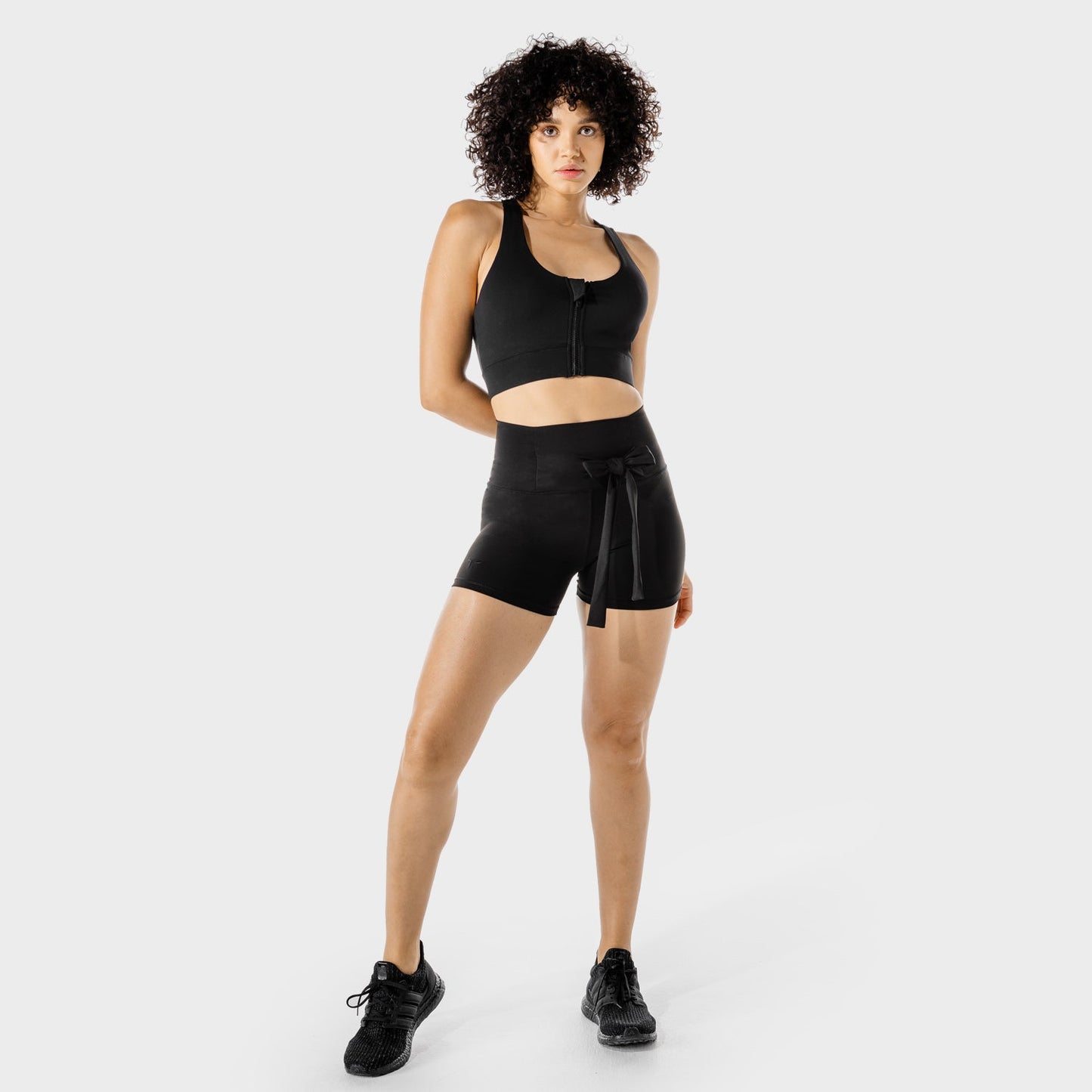 squatwolf-workout-clothes-womens-fitness-tie-shorts-black-gym-shorts